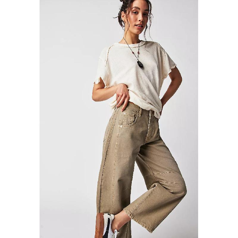 2026 TEMU Fashion Casual Women's Loose Wide-Leg Pants Mid-Low Waist Washed Denim Trousers