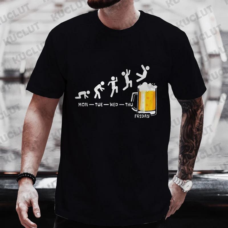 Men T-shirts Happy Friday Beer Funny Graphic T Shirts Weekend Drinking Lover Party Tees Y2k Male Oversized Clothes Streetwear