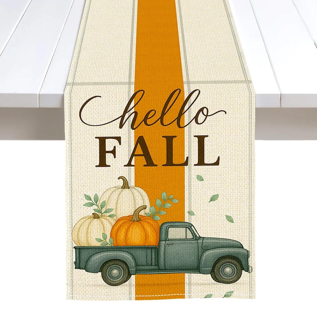 Herbst-Heilungs-Thema Kürbis-Illustration Tischläufer Hochzeitsdekoration Langlebige Küchen-Esstischläufer Partyzubehör