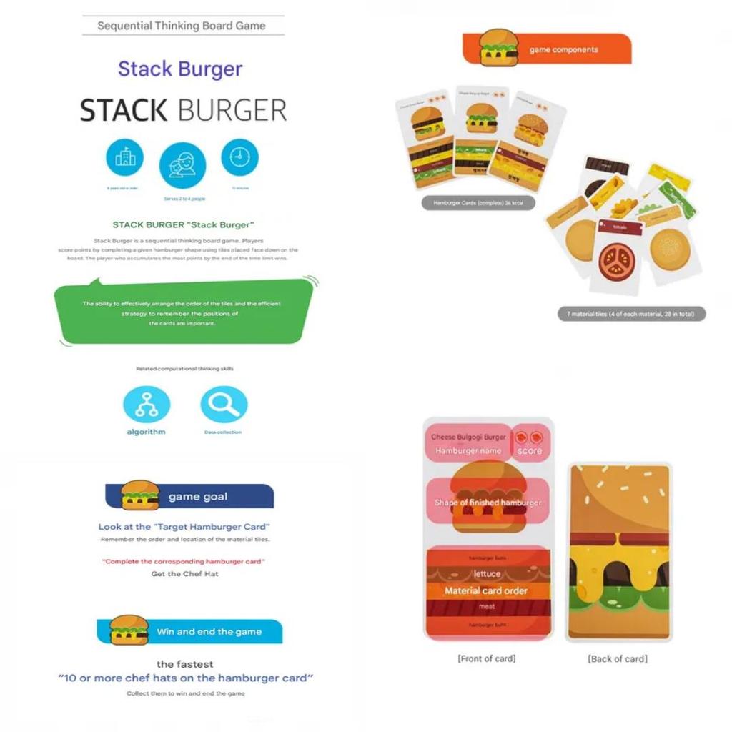 DazzleEdu Stack Burger Board Game, Mixed Colors, 1 Pack