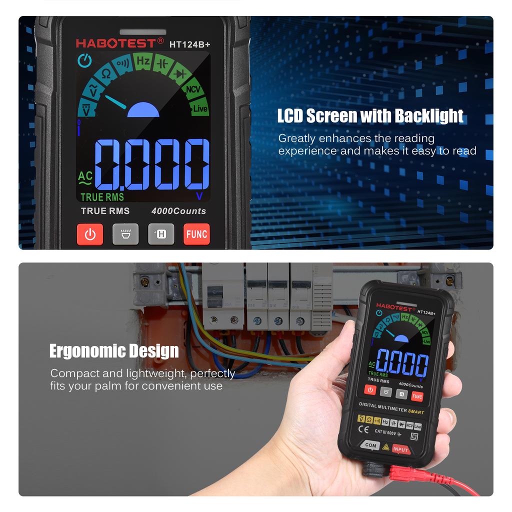 HABOTEST HT124B+ Multimeter 4000 zählt True RMS Smart Digital Multimeter 600 V AC/DC Spannung