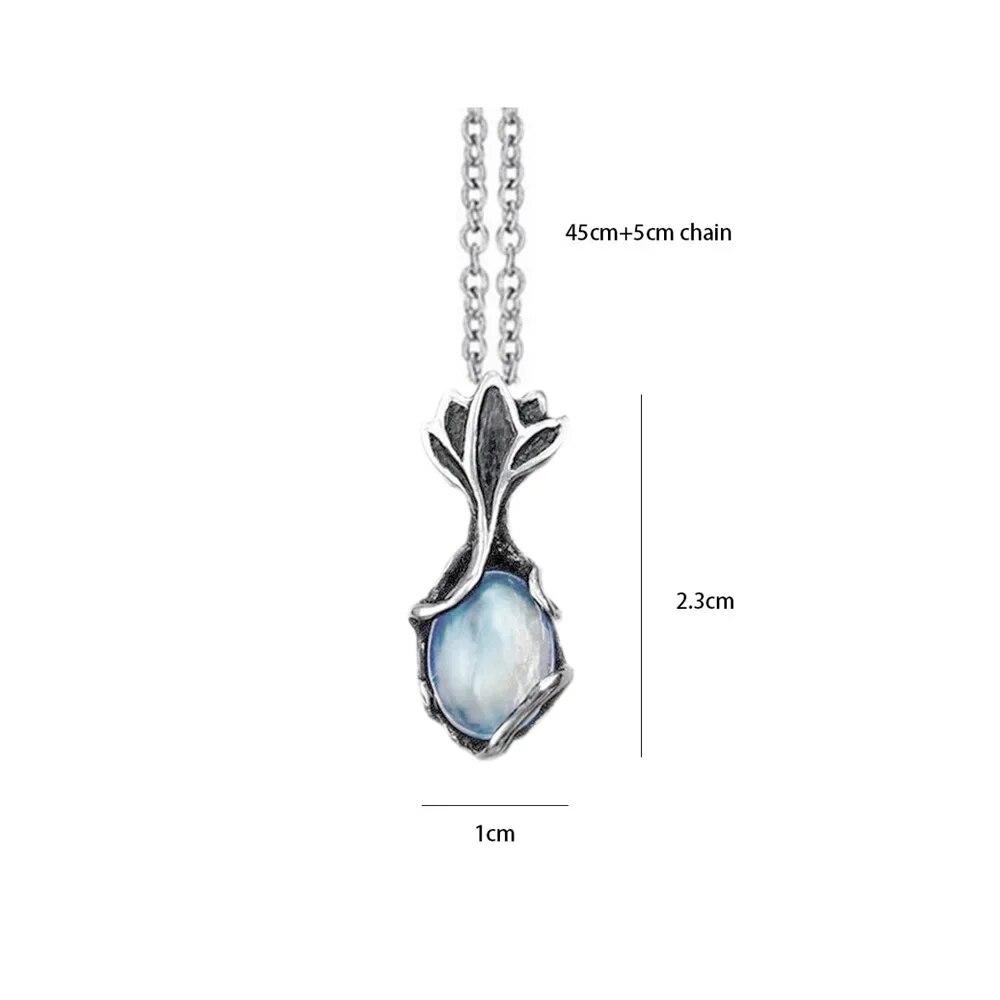 Antique Teardrop Artificial Moonstone Pendant Gems Cabochon Leaf Rattan Vintage Boho WaterDrop Necklace for Women Lady Girls