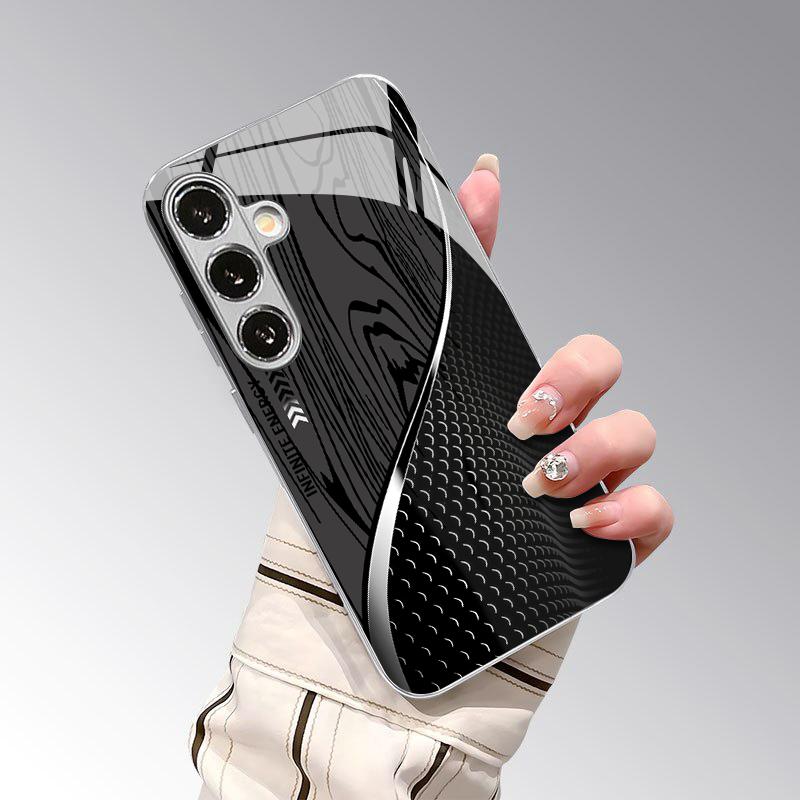 Gray Geometric Pattern 2D Phone Case for Samsung S26 S25 S24 S23 S22 S21 S20 A56 A36 A16 - Electroplated Glass Protective Cover