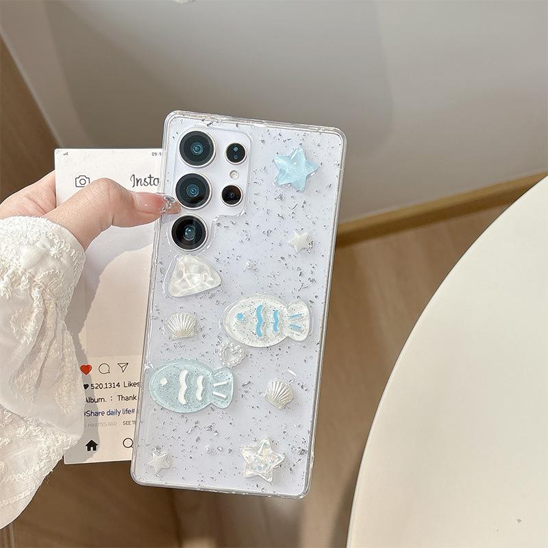 Japoński i Koreański Styl dla Etui na Telefon Samsung S25ultra, Kot Ryba S24plus 3D Gwiazda A55 Brokat 23