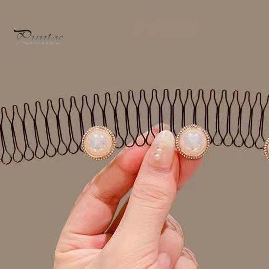Women Hairband Flower Faux Pearl Button Butterflies Decor Hair Hoop Visible Metal Mesh Headband Elastic Hair Accessory