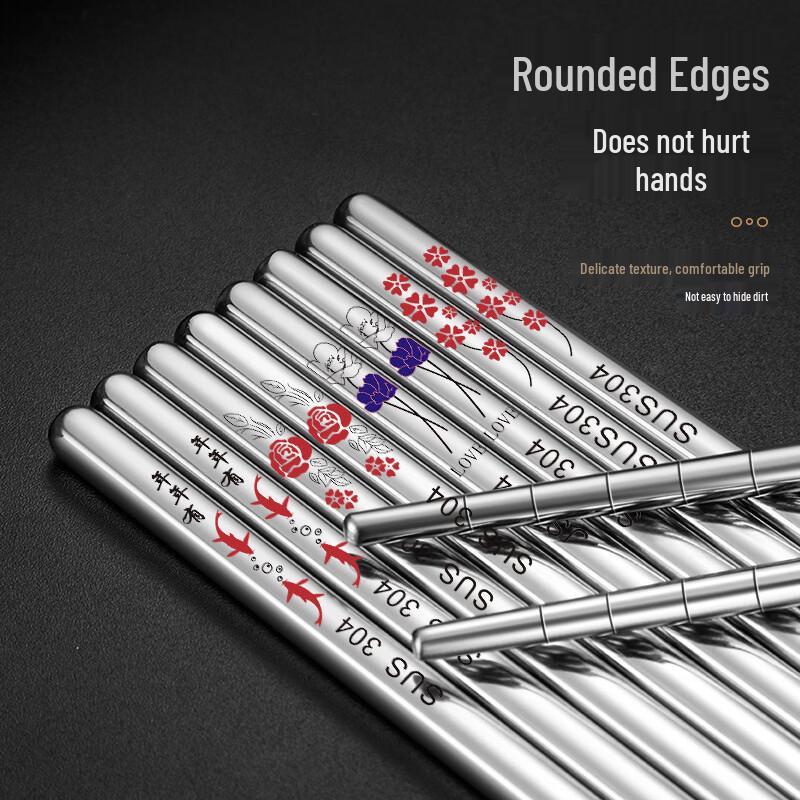 Ru Han Titanium Plated Fu Character Stainless Steel Chopsticks