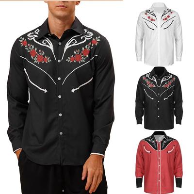 Men's Casual Long-sleeved Shirt Retro Printed Lapel Slim Button Dress Shirt Daily Street Party Shirt Photography Clothing