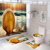 4pcs Beach Shells Shower Curtains Set Summer Waterproof Shower Curtain Anti-slip Mat Toilet Cover Set Marine Style Bathroom Deco