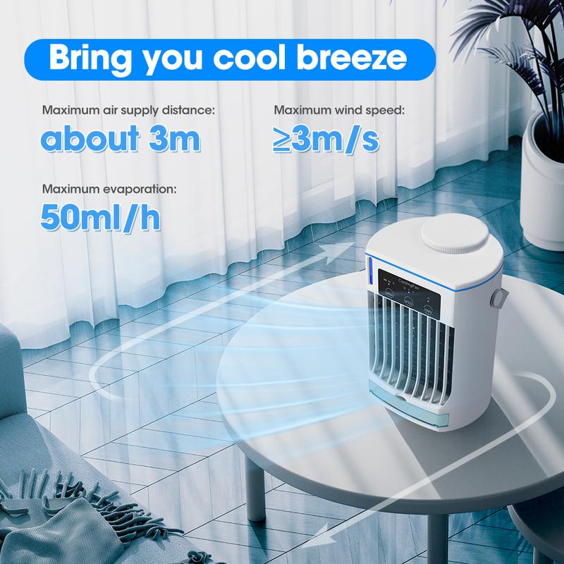 Ar Condicionado para Espaços Pequenos para Casa Portátil Recarregável Ventilador de Mesa Cooler de Ar de Verão com Spray Ar Limpo Úmido para Sala de Escritório
