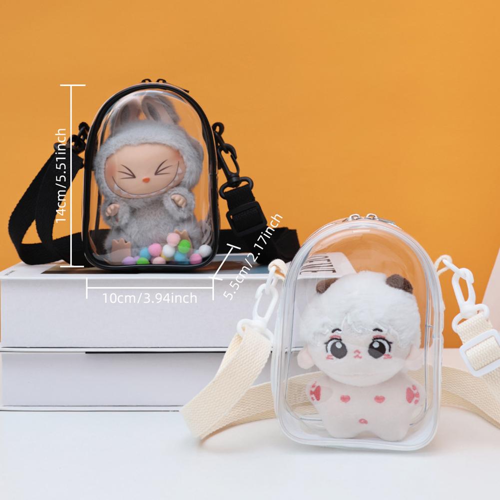 For 17cm Labubu V2 V3 15cm Cotton Doll Outfit Crossbody Pain Bag PVC Storage Bag Dolls Display Bag