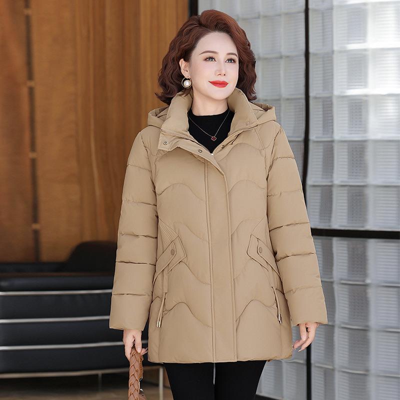 

Winter clothing velvet cotton-padded jacket women s versatile new warm cotton-padded jacket medium and long cotton-padded jacket thick 5XL [recommended 150-80kg] хаки