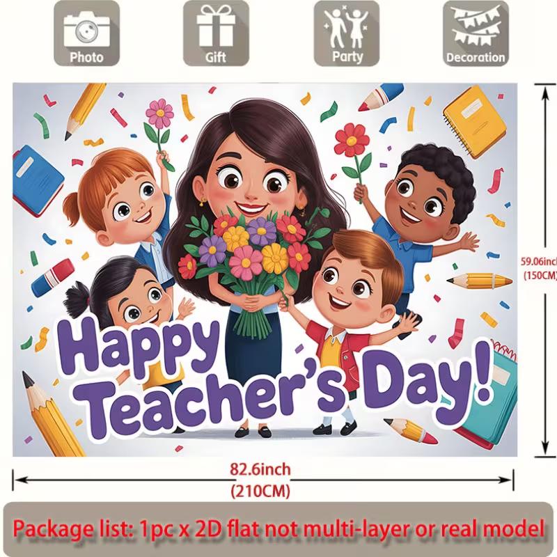 2D Teacher's Day Backdrop for Classroom and School Celebration Party