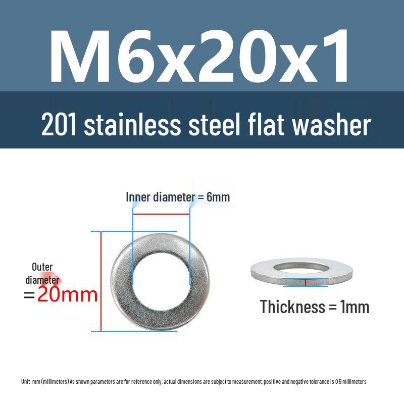 Yigu Yigu 201 Stainless Steel Flat Washer, Enlarged and Thickened Round Metal Screw Washer