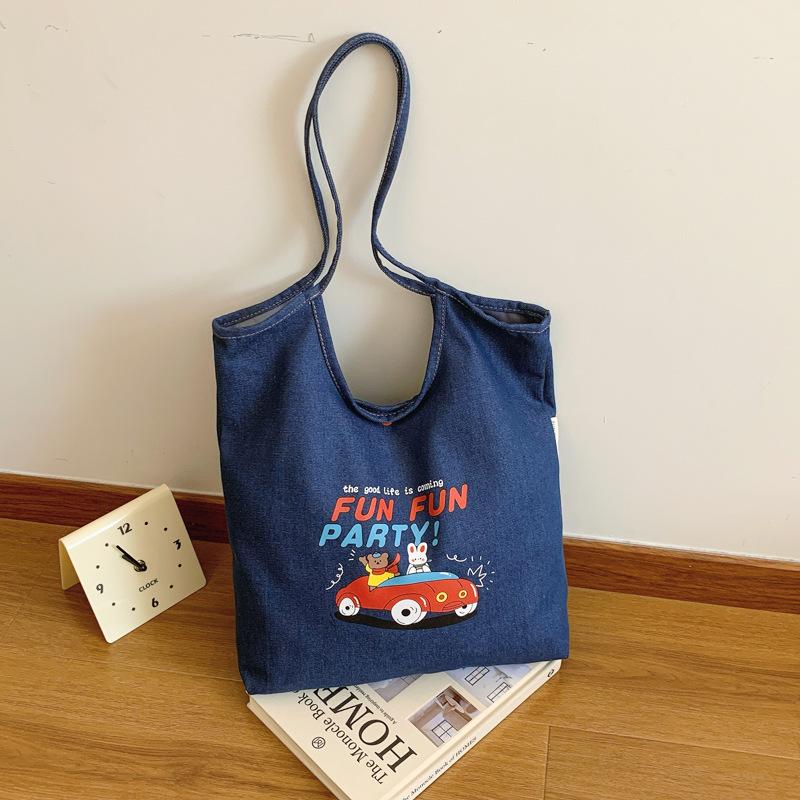 

Студенти коледжу їздять на уроки, велика сумка, жіноча портативна джинсова сумка через плече 2024 року темно-синього кольору