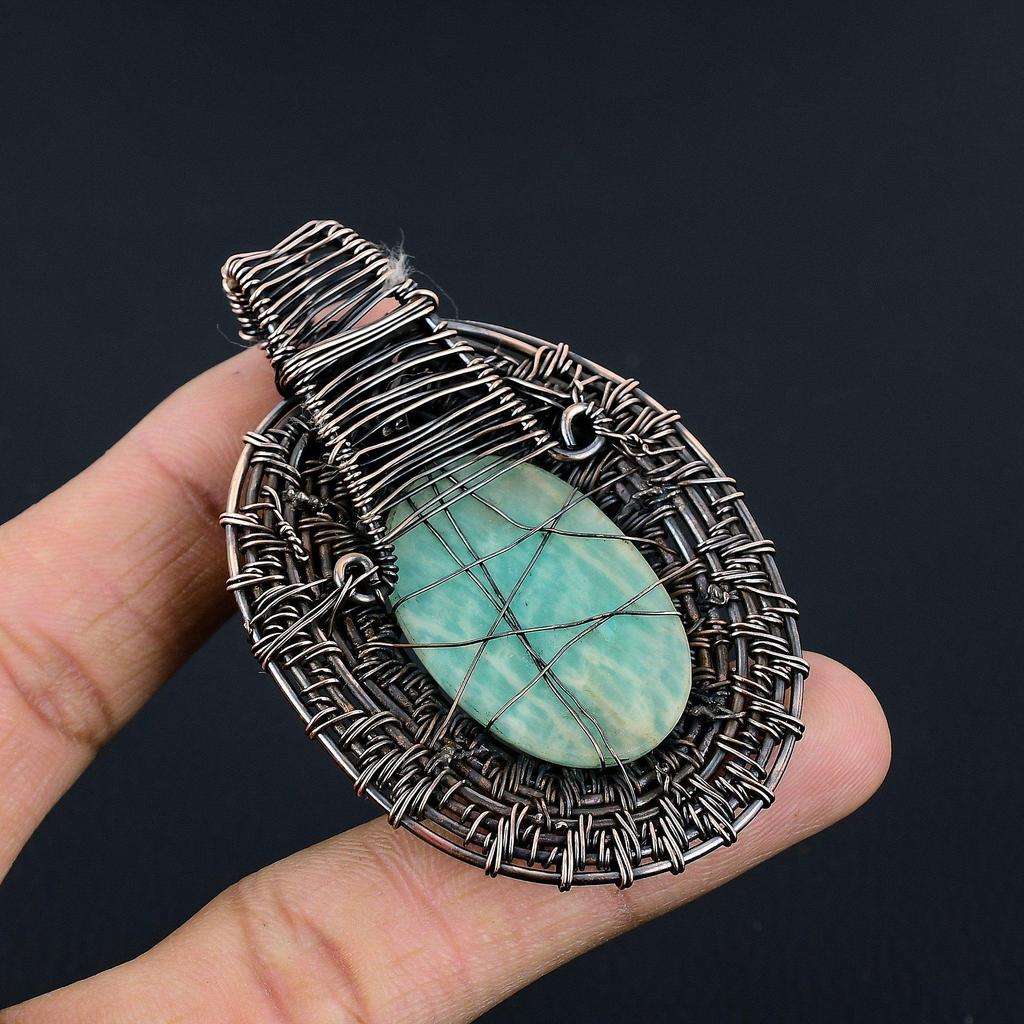Amazonite Pendant, 999 Copper Wire Wrapped Pendant Handmade Gemstone Jewelry, Gifts For Wife Brand New Pendant