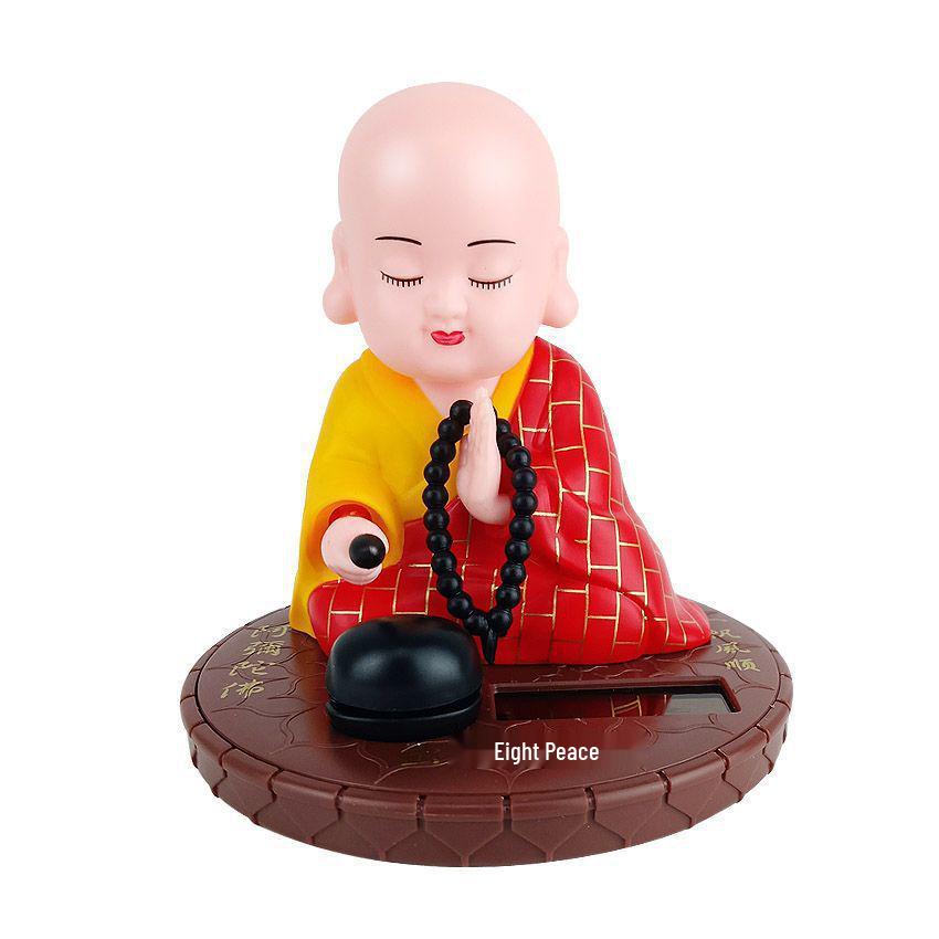 Solar Bobblehead Little Monk Car Ornament with Prayer Beads - Interior Decoration.