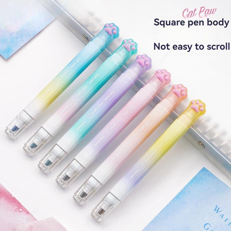 6pcs/box Cats Paw Highlighter Double-ended Two-color Gradient Ins High-Value Handbook Marker Pen Student Supplies