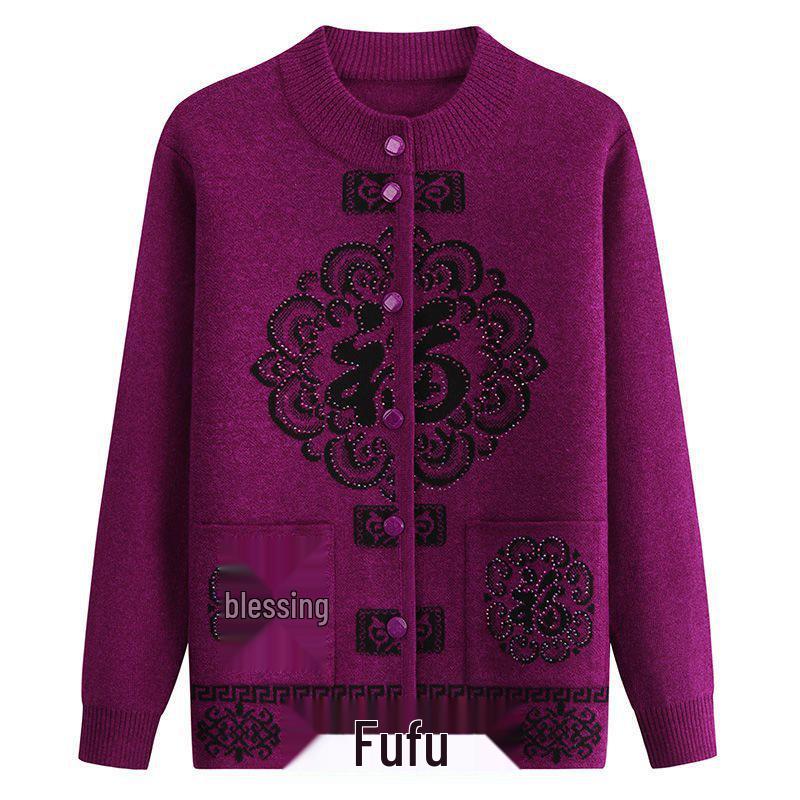 

Women s Fleece-Lined Knit Cardigan for Seniors - Cozy Autumn/Winter Sweater 2XL (110-120 jin)