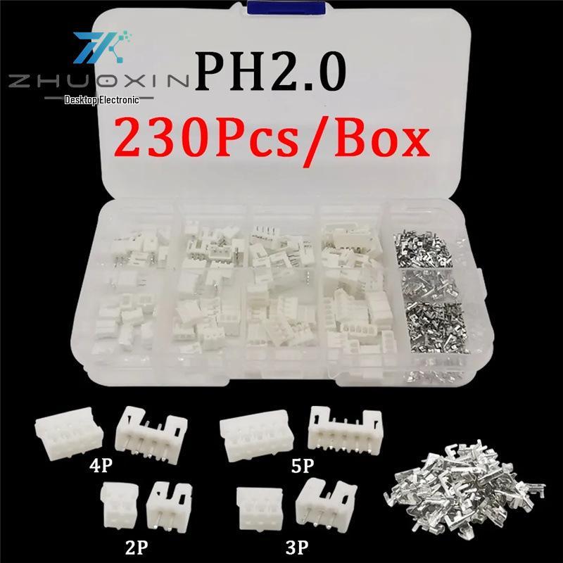 230-Piece PH2.0 JST Connector Set: 2P/3P/4P/5P Pins, 2.0mm Straight Pin, Housing & Terminal