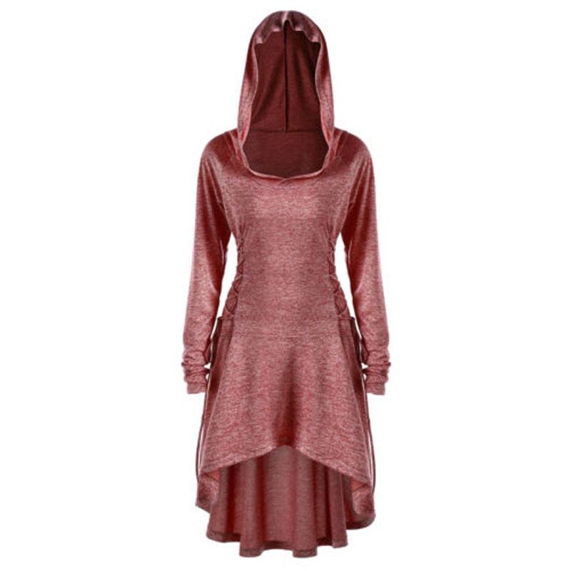 Stylish Punk Women's Plus Size Lace Up Dip Hem Tunic Hoodie Long Sweatershirts Dress Top For Every Occasion