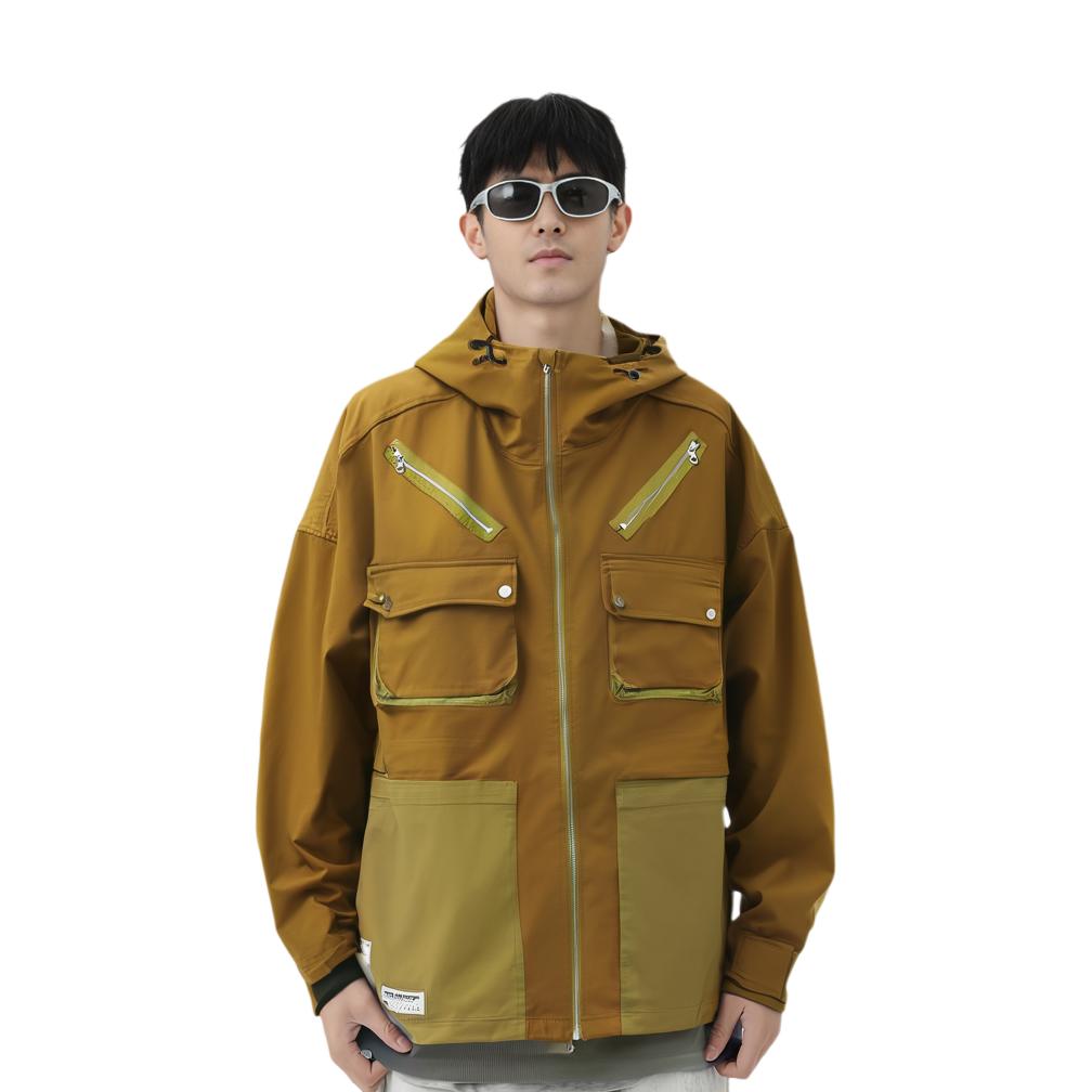 Li-Ning Sport Life Series Flerlommet Løs Fargeblokk Hettejakke Herrejakke Mørkebrun Grønn AJDR525-1