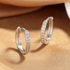Women Retro Elegant Zircon Stud Earrings Stainless Steel Silver Sparkling Jewelry For Banquet Party Gift