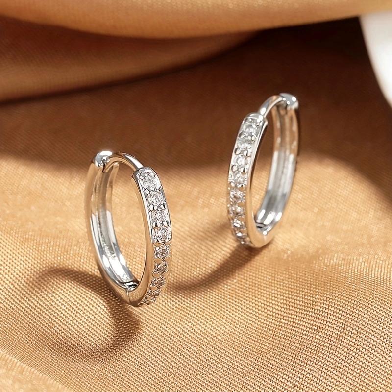 Women Retro Elegant Zircon Stud Earrings Stainless Steel Silver Sparkling Jewelry For Banquet Party Gift