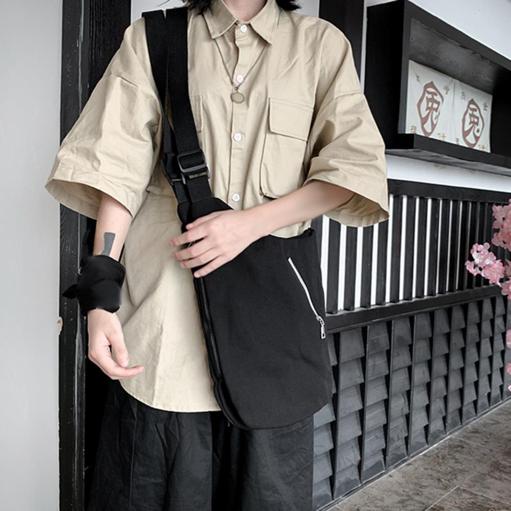 Men Waistcoat Bag Adjustable Shoulder Straps Zipper Pockets Cargo Tops Canvas Bag Vest-Style Backpack with Large Capacity