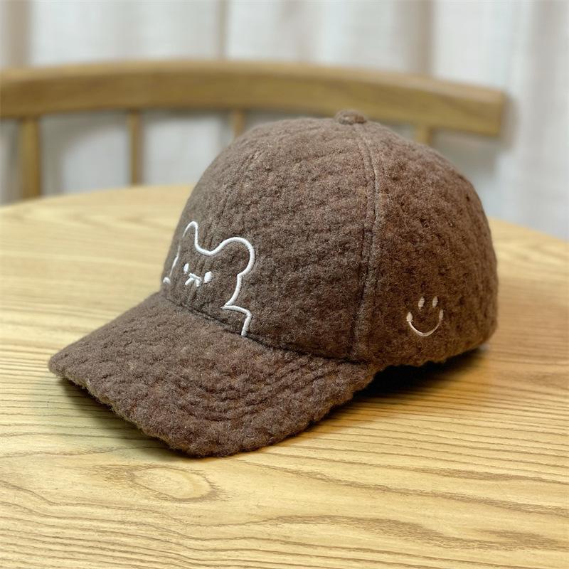 

Шапка Жіноча Зимова Мила Ведмедик Бейсболка Новий Корейський Стиль Осінньо-Зимова Тепла Плюшева Кепка з Козирком Показує Маленьке Обличчя Adjustable