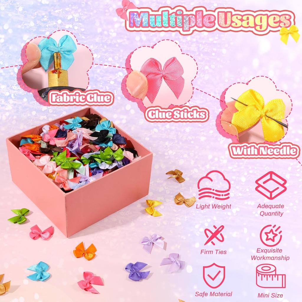 300 PCS Mini Satin Ribbon Bows Colorful Mini Bows 1" Tiny Crafts Bow Decoration 20 Colors Fabric Small Bow Cute Accessories for Crafts Gifts Party