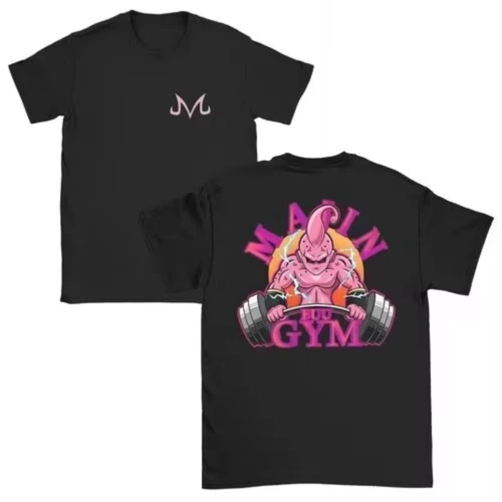 Maglietta estiva da uomo in cotone a maniche corte con scollo tondo e stampa kawaii Majin Buu Gym Ball Z Fitness Anime per genitori