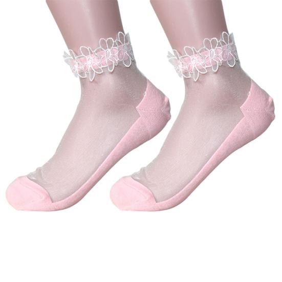 Women Fashion Ultrathin Transparent Beautiful Lace Flower Elastic Short Socks