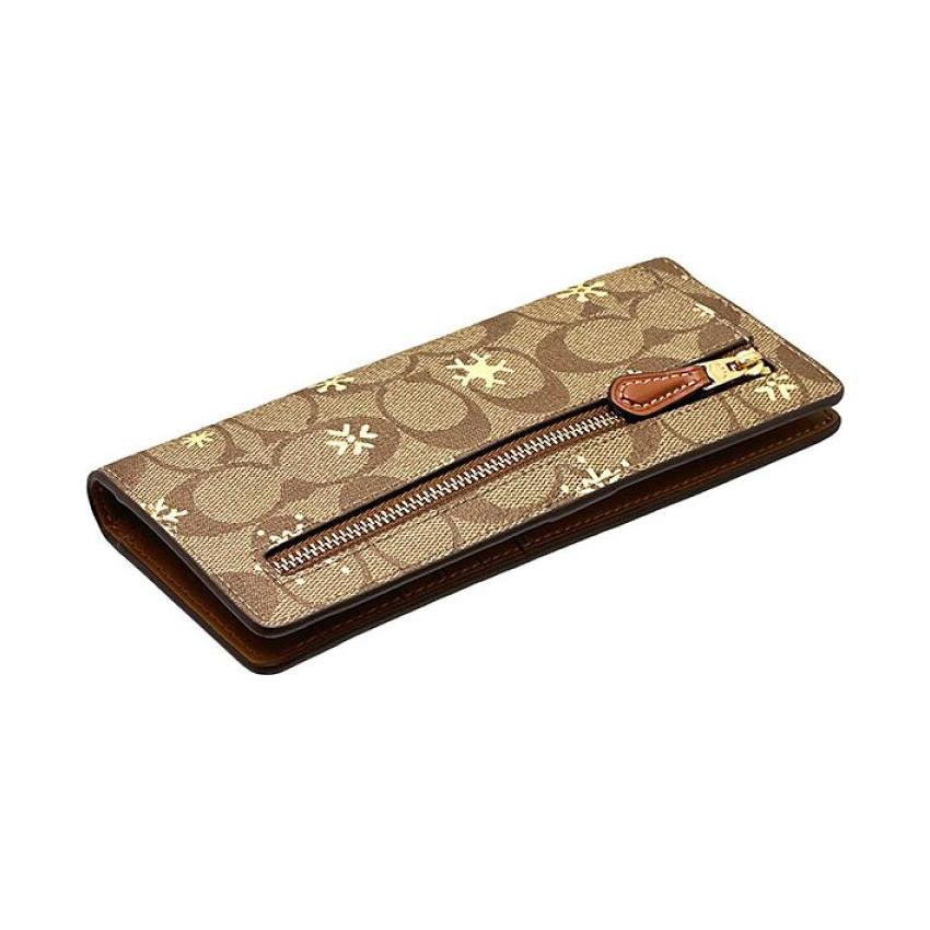 New COACH Slim Wallet Coated Canvas With Smooth Leather Card Holder, Wallet Regular Women's Khaki CF329-IMV2X