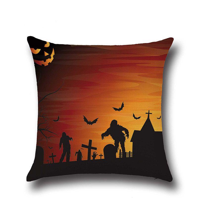 Cotton Linen Halloween Sofa Decor Cushion Cover With Stylish Pumpkin Design