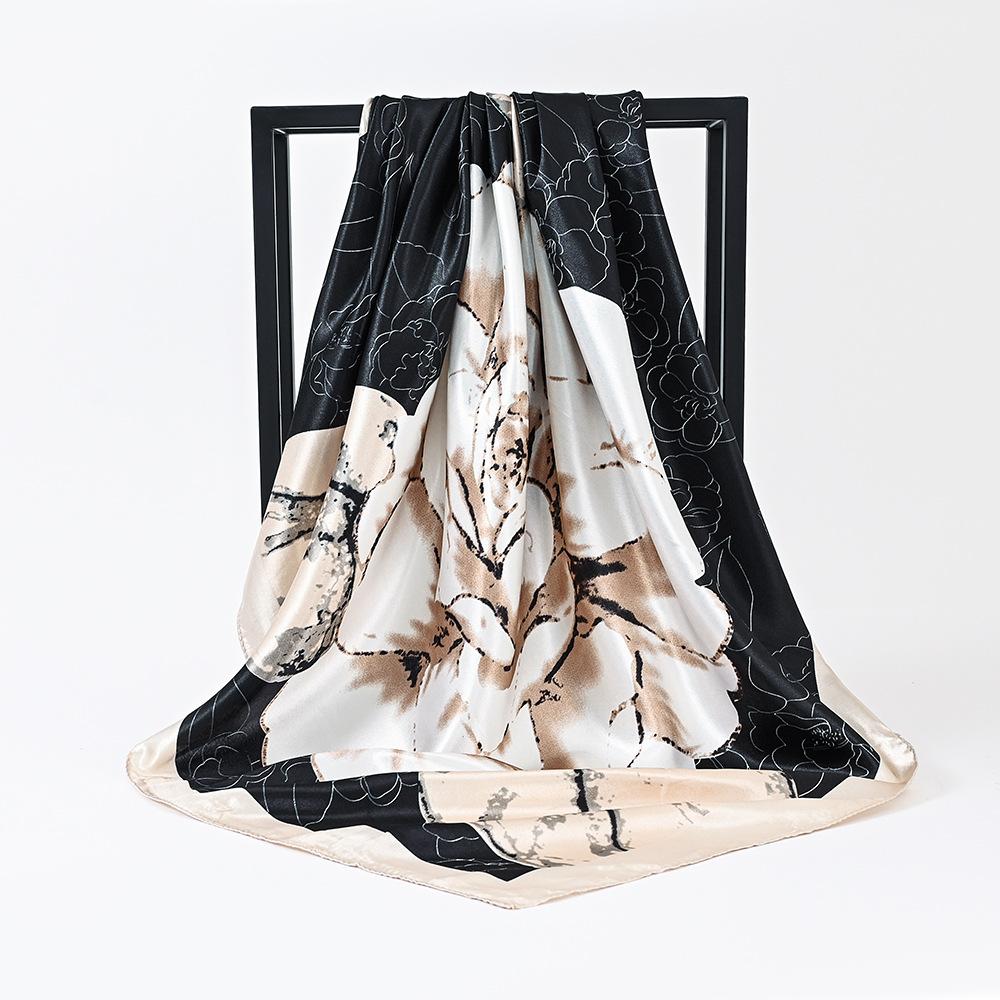 Silk Simulation Square Scarf Women Designer Floral Print Satin Scarves For Lady Foulard Bandana Scarfs Neckerchief 90Cm Hijab