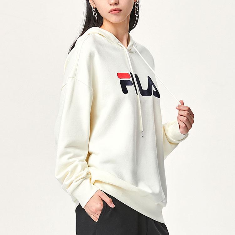 FILA Embroidered Logo Loose Fit Sports Hoodie Men hoodies White F51U138298F-IV