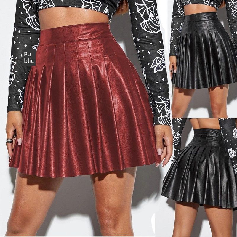 Trendy Pleated Skirt for Women, Cross-Border European and American Style Pu Short Skirt, Sexy Nightclub Style Skirt D14