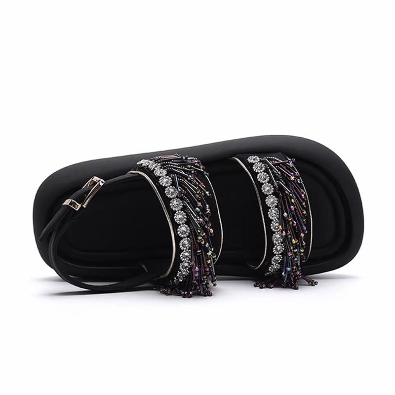 Flats Platform Women's Sandals Crystal Shoes Elegant Summer Woman Slippers 2025 Dress New Slides Sport Mujer Zapatos