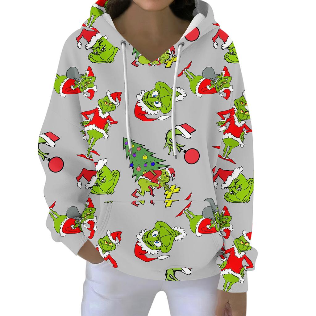 Christmas Hoodies For Women Funny Cute Printed Holiday Sweatshirt Winter Oversized Pullover Tops