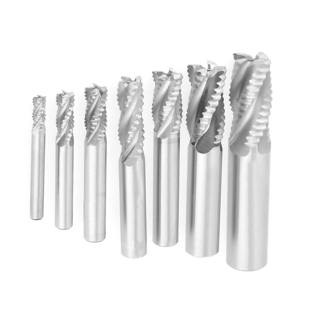 7pcsset 4 Flutes 620mm HSS End Mill Router Bit Roughing Chipbreaker Milling Cutter