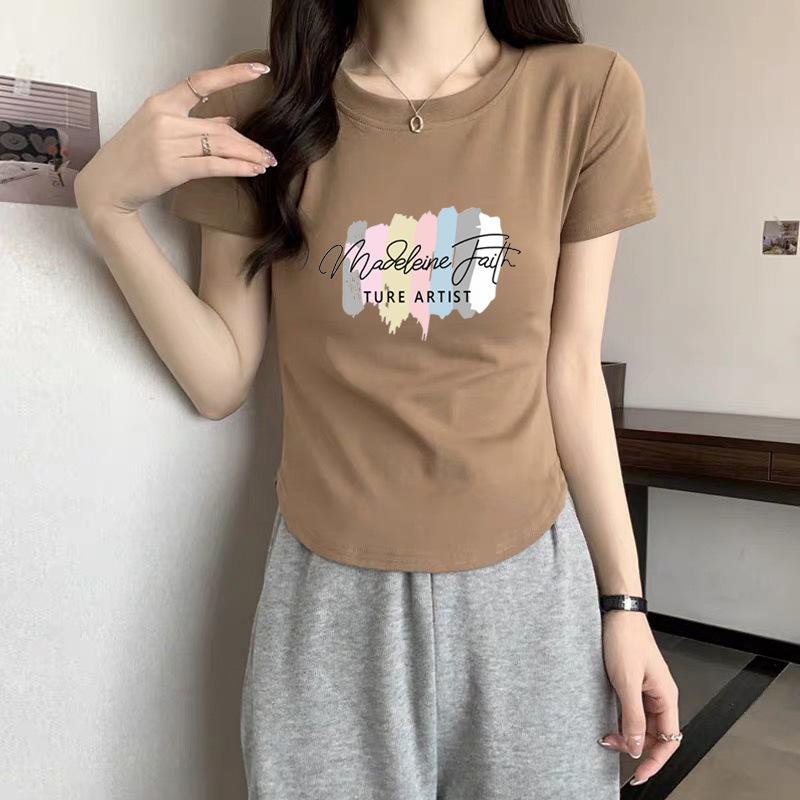 

Curved hem short-sleeved t-shirt women s summer cotton thin small hot girl short fishbone top 2025 new XXL