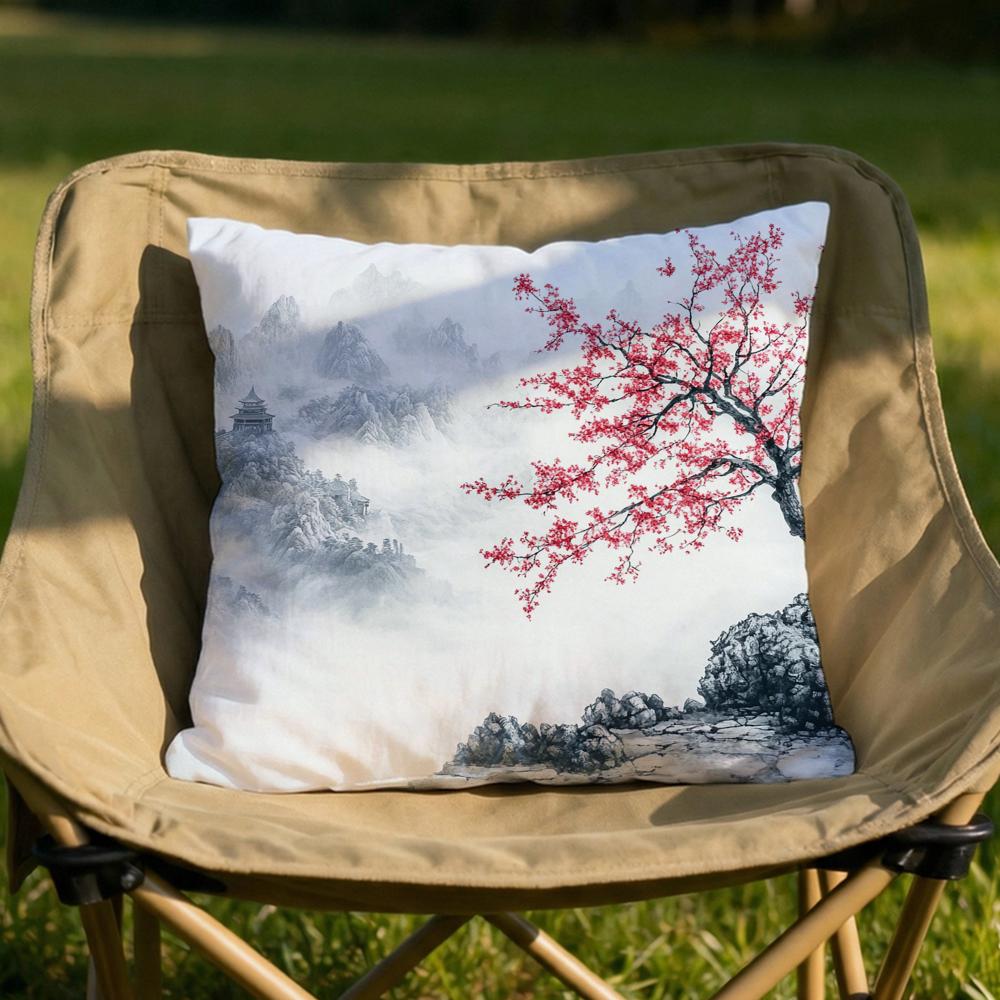 Classical Ink Landscape Cushion Cover Soft Reversible Durable Pillow Cover MultiScene Use for Home Car Daily Comfort
