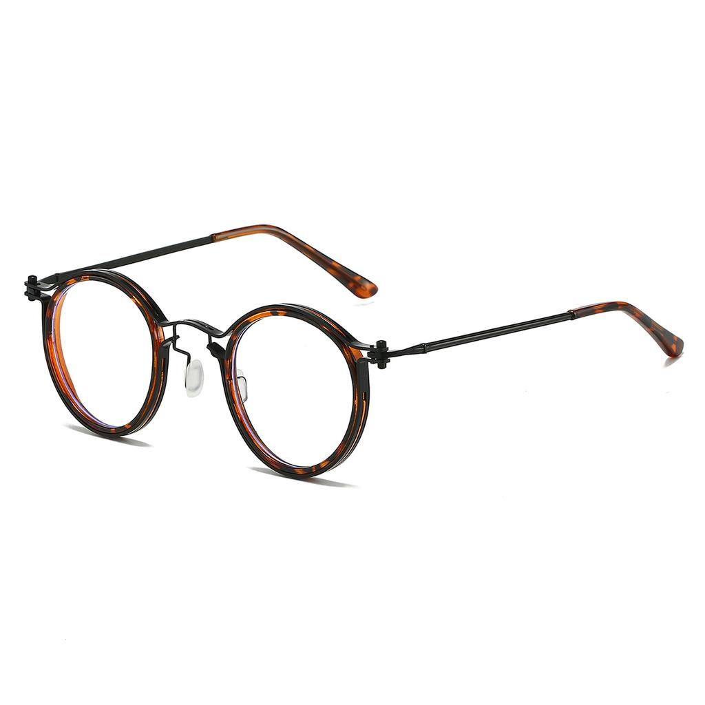 Retro Round Glasses with Blue Light Blocking Men Chic Metal Punk Frame Women's Fashion Ultra-light Eyewear for Decor