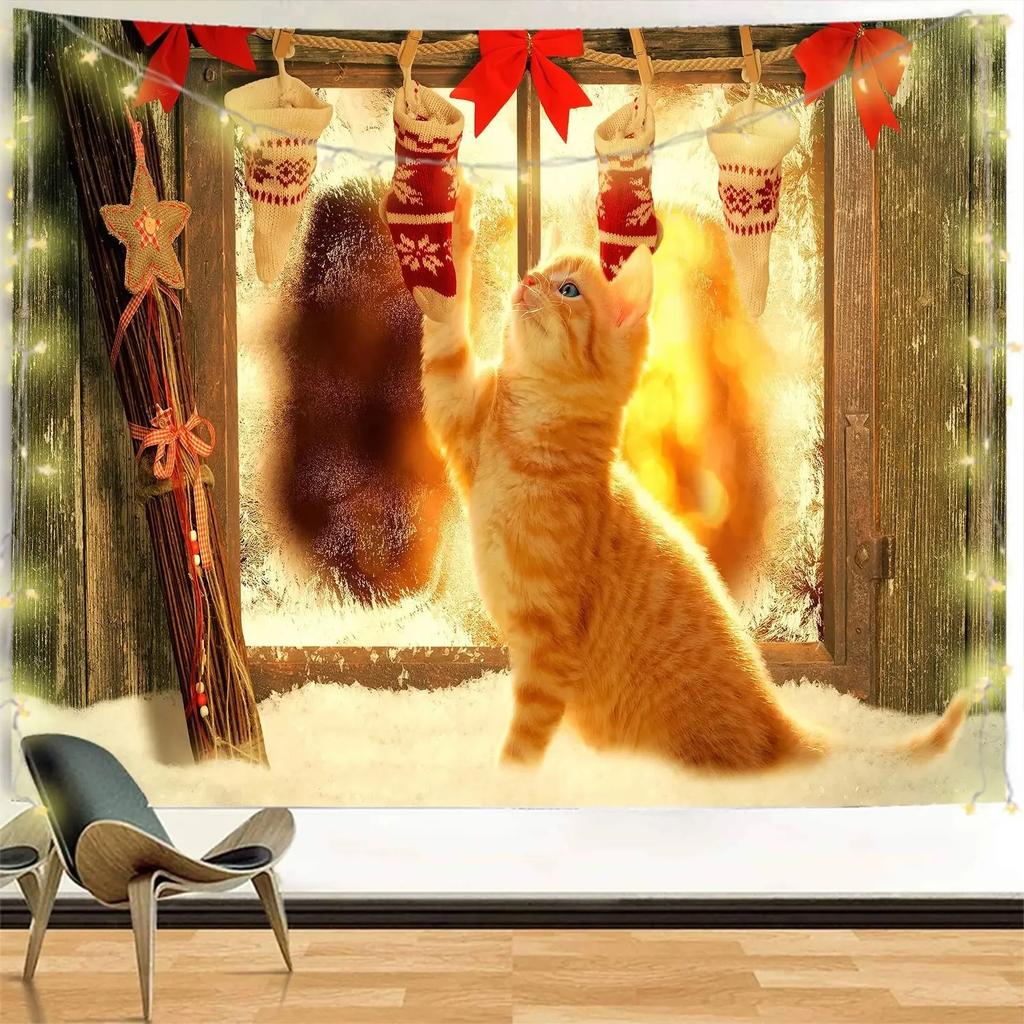 Christmas Cute Cat Tapestry Living Room Sofa Home Decor Christmas Gift