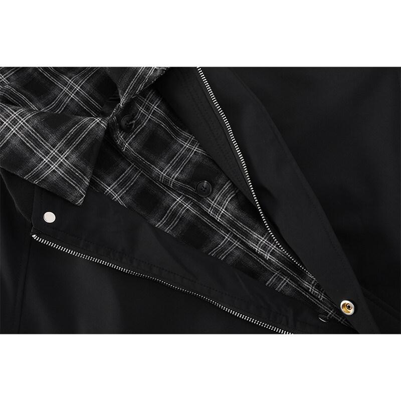 New Arrival Men's Fake-Two Piece Jacket Spring Fashion Plaid Patchwork Zipper Coat Casual Turn-Down Collar Outdoor Daily Jackets