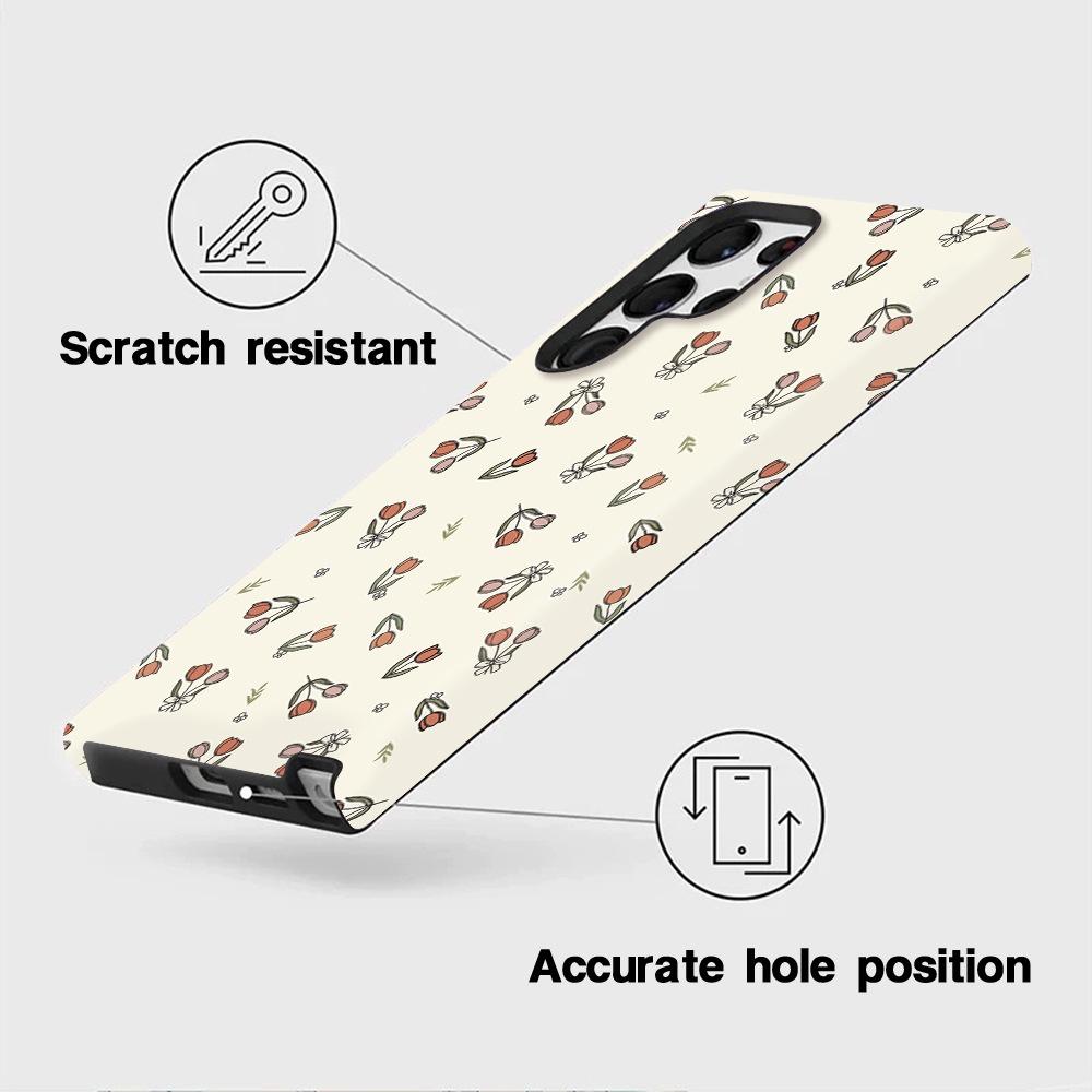 North American Station List Literary and retro tulip mobile phone case Samsung S24Plus anti-drop two-in-one film case S25