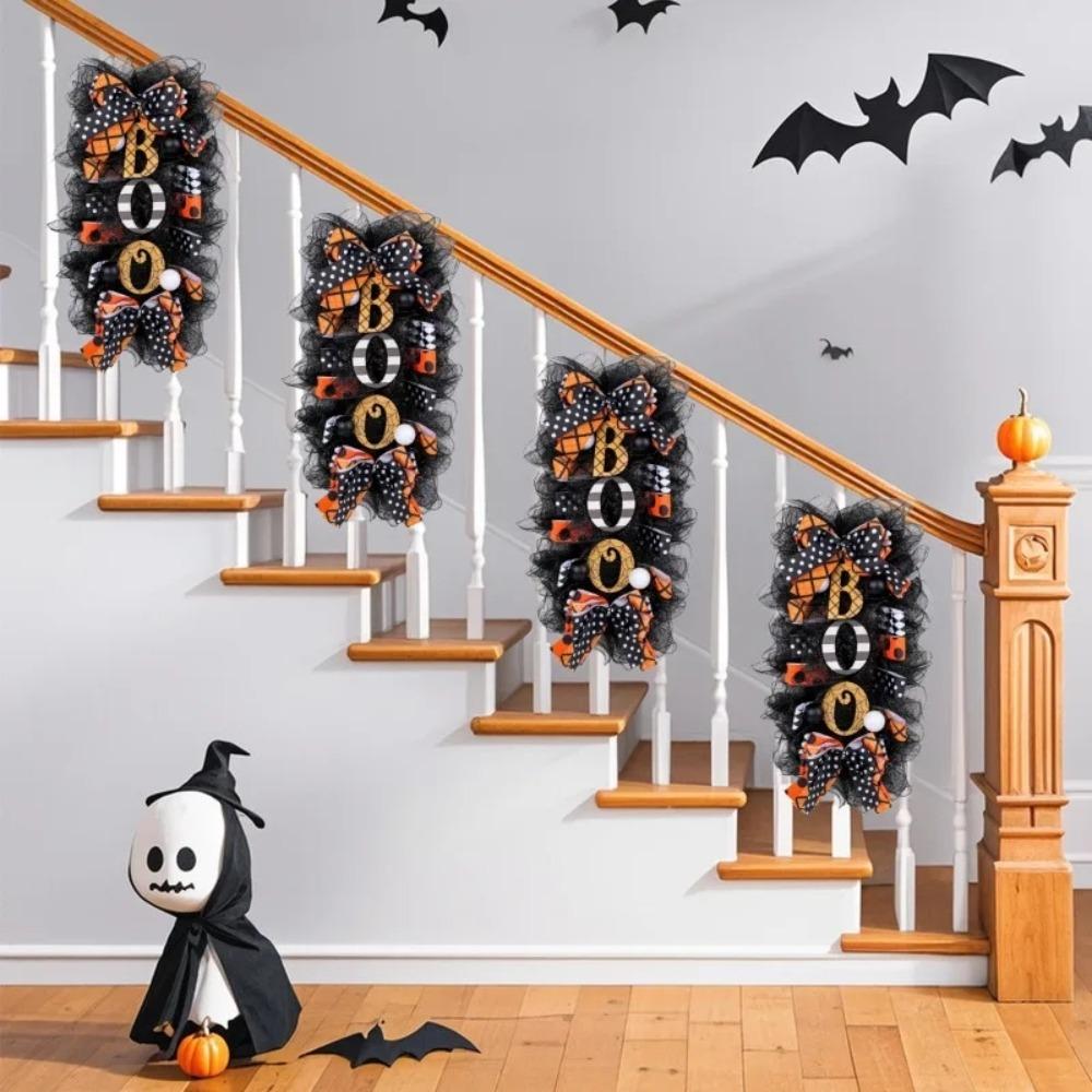Halloween Wreath Garland Door Hanging Decoration BOO Doorplate Pumpkin Pendant Home Party Supplies for Porch Yard