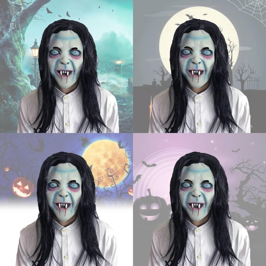 Gruselige Hexenmaske mit langen Haaren – unheimliches Geistergesicht für Halloween-Partys oder Cosplay-Events
