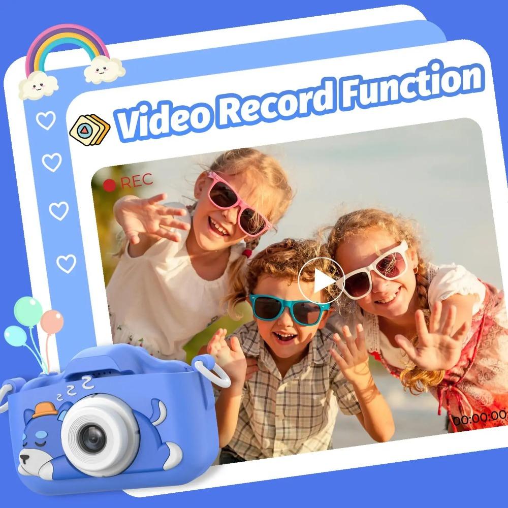 Blaue Hund Kinderkamera 1080P HD Digitalkamera 2,0" Dual-Objektiv Selfie-Videokamera mit Spielen Geburtstagsgeschenk Spielzeug für Jungen