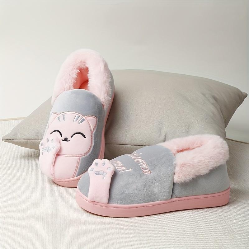 Cozy Women'S Winter Slippers with Cute Cat Design Soft Plush Fabric Thick Sole